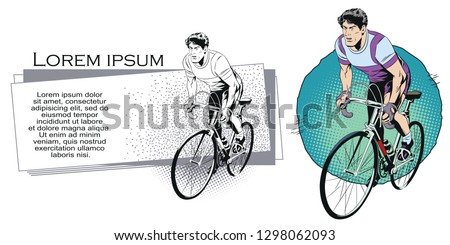 Stock illustration. People in retro style pop art and vintage advertising. Cyclist.