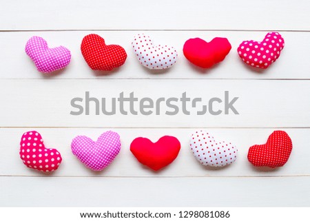 Valentine's hearts on white wooden background. Copy space