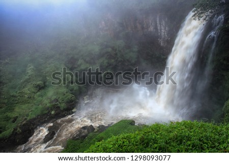 the waterfall has been smoky at the foot of Mount Kerinci, Jambi, Indonesia.