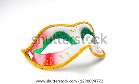 Festive mardi gras venetian or carnivale mask on a white background, Empty space for design