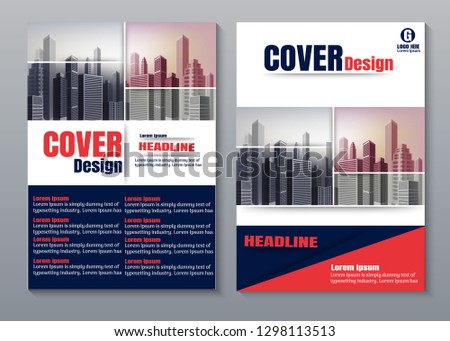 over Desing Red Scheme with City Background Business Book Cover Design Template in A4. Easy to adapt to Brochure, Annual Report, Magazine, Poster, Corporate Presentation, Portfolio, Flyer, Banner,