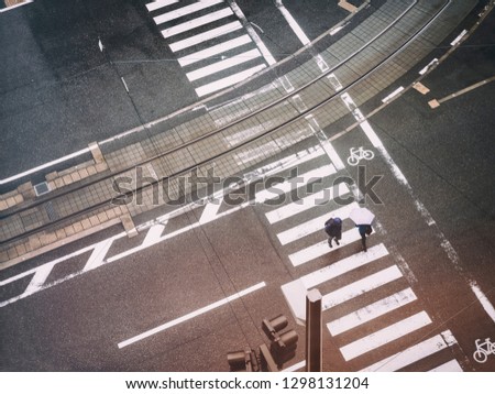 People walking on crosswalk Aerial view street Urban city 
