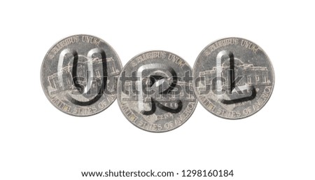 URL – Coins on white background