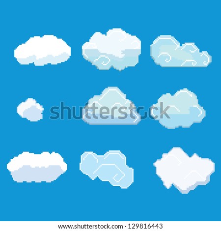Vector pixel art cloud collection