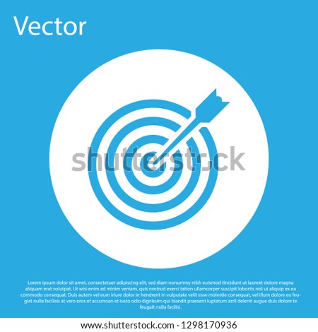 Blue Target with arrow icon isolated on blue background. Dart board sign. Archery board icon. Dartboard sign. Business goal concept. White circle button. Flat design. Vector Illustration