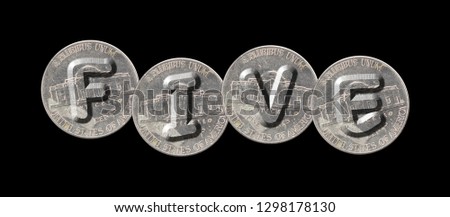 FIVE – Coins on black background