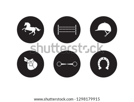 Vector black flat equestrian sport horse riding equipment set of round icons  