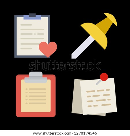 memo icons set with push pin, clipboard and notepad vector set