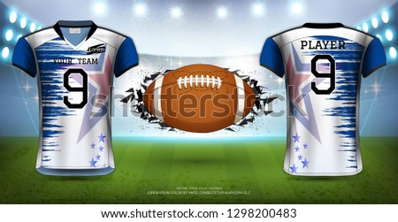 American Football, Rugby or Soccer Jerseys Uniforms, Realistic Graphic Design Front and Back View for Presentation Mockup Template, Vector EPS10 fully editable, Easy Possibility to Apply Your Artwork.