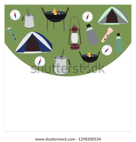 Camping. Vector illustration in a flat style. People, equipments, hiking. 