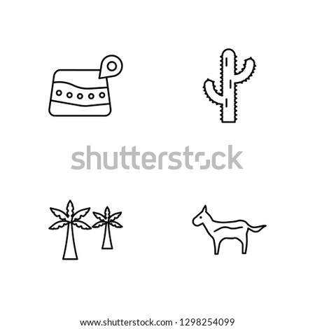 Linear Map, Palm, Cactus, Horse Vector Illustration Of 4 outline Icons. Editable Pack Of Map, Palm, Cactus, Horse
