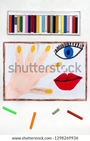 Colorful drawing: Human body parts, hand, eye and mouth