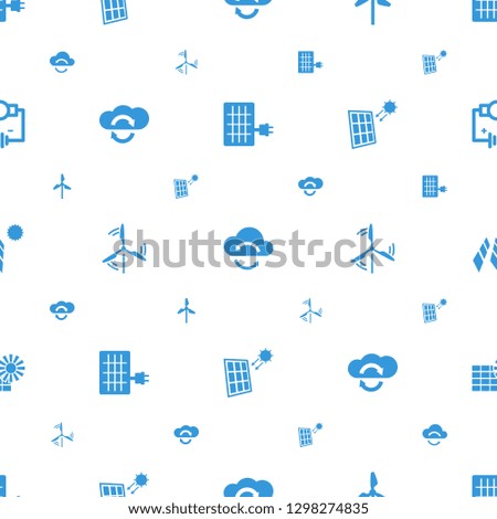 renewable icons pattern seamless white background. Included editable filled solar panel, cloud sync, mill, Electricity icons. renewable icons for web and mobile.