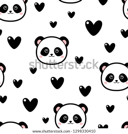 Cute panda with hearts. Vector illustration isolated on white background