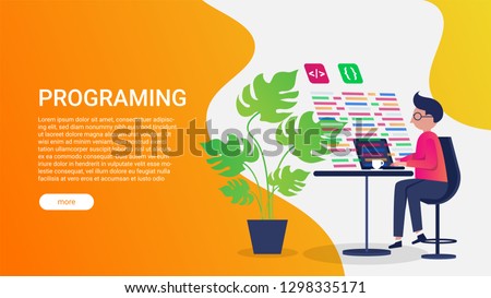 Landing page template of programing. Landing page template of development . Modern flat design concept of web page design for website and mobile website. Easy to edit and customize. 