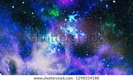 Panoramic looking into deep space. Dark night sky full of stars. The nebula in outer space.