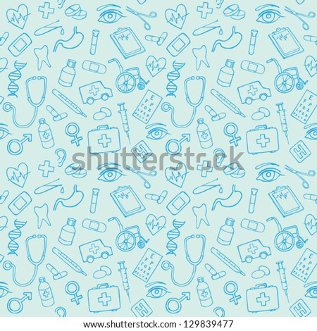 Vector doodle seamless illustration Medicine icons