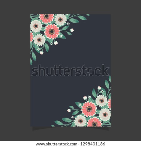 Common size of floral greeting card and invitation template for wedding or birthday anniversary, Vector shape of text box label and frame, Cosmos flowers wreath ivy style with branch and leaves.