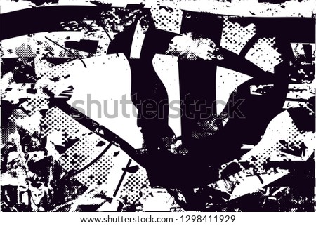 Distressed background in black and white texture with  dark spots, nets,scratches and lines. Abstract vector illustration
