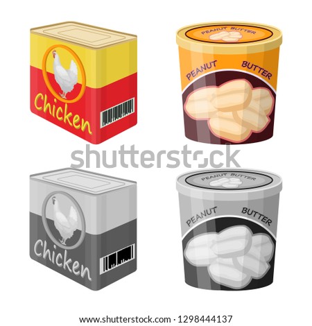 Vector illustration of can and food logo. Collection of can and package stock vector illustration.