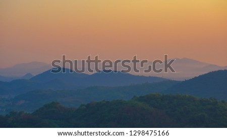 Scenery of beautiful nature with mountain in the morning time in Thailand. Aerial landscape in the morning time. Select focus.