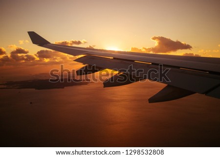 Beautiful sunset view from airplane at south korea