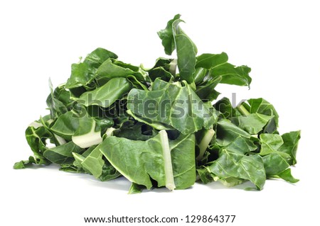 a pile of chopped raw chards on a white background Royalty-Free Stock Photo #129864377
