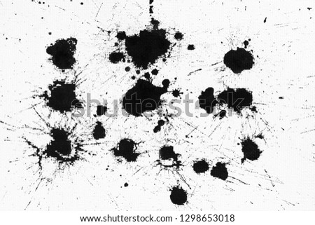 Abstract black ink splash on white paper. Grunge textured for abstract stock template. Black liquid splattered on white background.