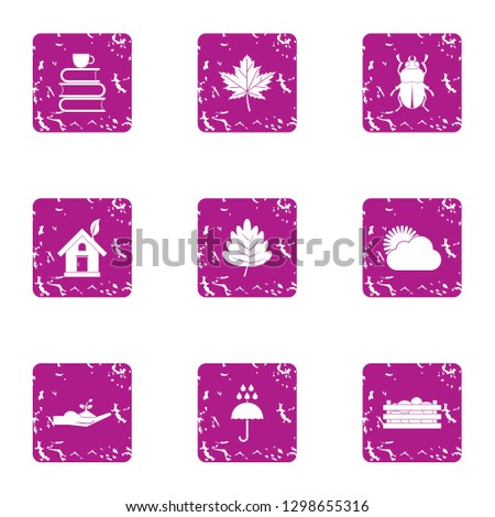 Work in park icons set. Grunge set of 9 work in park icons for web isolated on white background