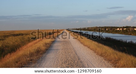 Everglades Conservation Levee Greenway Pathway at Sunset Royalty-Free Stock Photo #1298709160