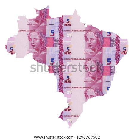 Brazil Map Paper Money real - Banknote - Background of Images White  