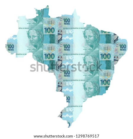 Brazil Map Paper Money real - Banknote - Background of Images White  