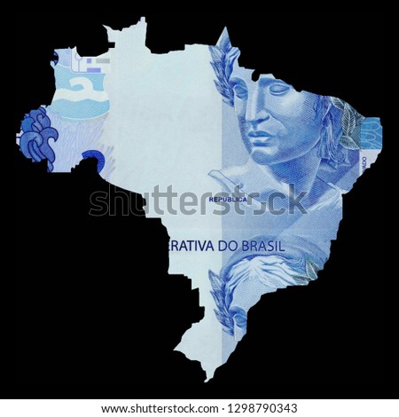 Brazil Map Paper Money Real - Banknote - Background of Images Black