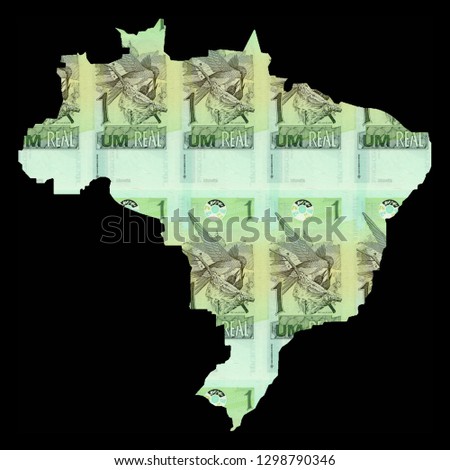 Brazil Map Paper Money Real - Banknote - Background of Images Black