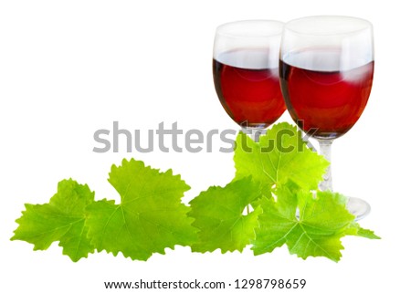 Red wine and wine leaves