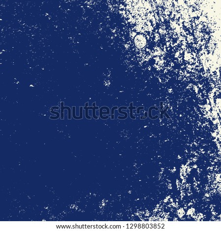 Distress urban used texture. Grunge rough dirty blue square background. Brushed paint cover. Overlay aged grainy messy template. Renovate wall frame grimy backdrop. Empty aging element. EPS10 vector