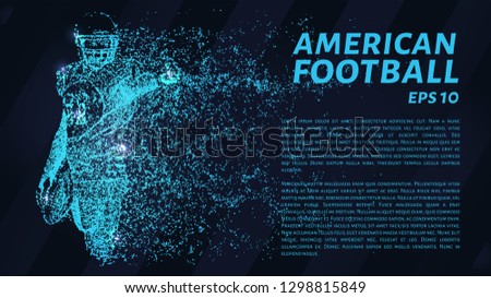 American football. American football made up of particles. Glowing dots create the shape of a football player