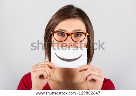 Pretty Young Woman with Smiley Emoticon