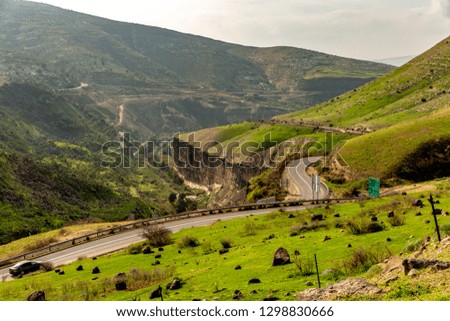 Israel countryside. Green valley in Golan Heights in Israel.