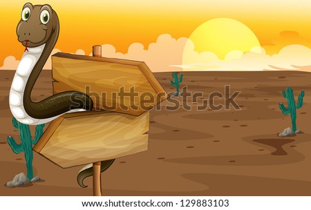 Illustration of a snake in the desert near the signboard