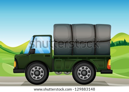 Illustration of a military truck in the road
