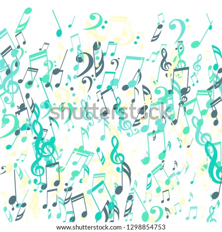 Falling Musical Notes. Modern Background with Notes, Bass and Treble Clefs. Vector Element for Musical Poster, Banner, Advertising, Card. Minimalistic Simple Background.