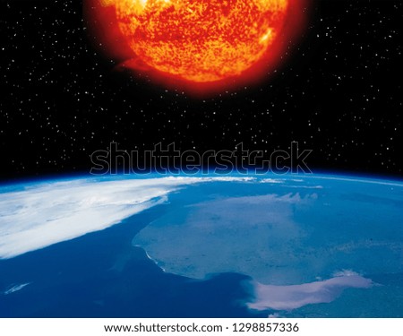 Earth and sun. Distance between them. The elements of this image furnished by NASA.
