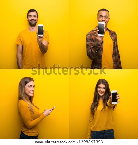 Set of people talking to mobile