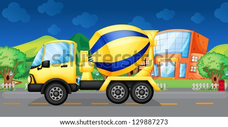 Illustration of a cement truck running in the street