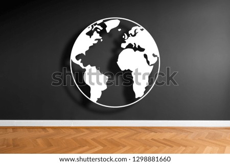 world illustration icon on wall background in empty room  -simple earth graphic 