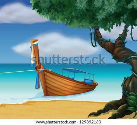 Illustration of a wooden boat at the seashore
