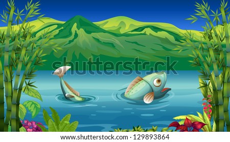 Illustration of a big fish at the lake