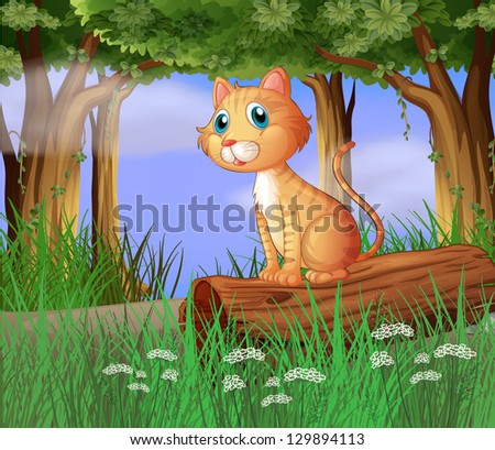 Illustration of a cat in a forest