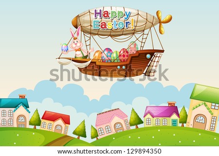 Illustration of an airship with an easter greeting